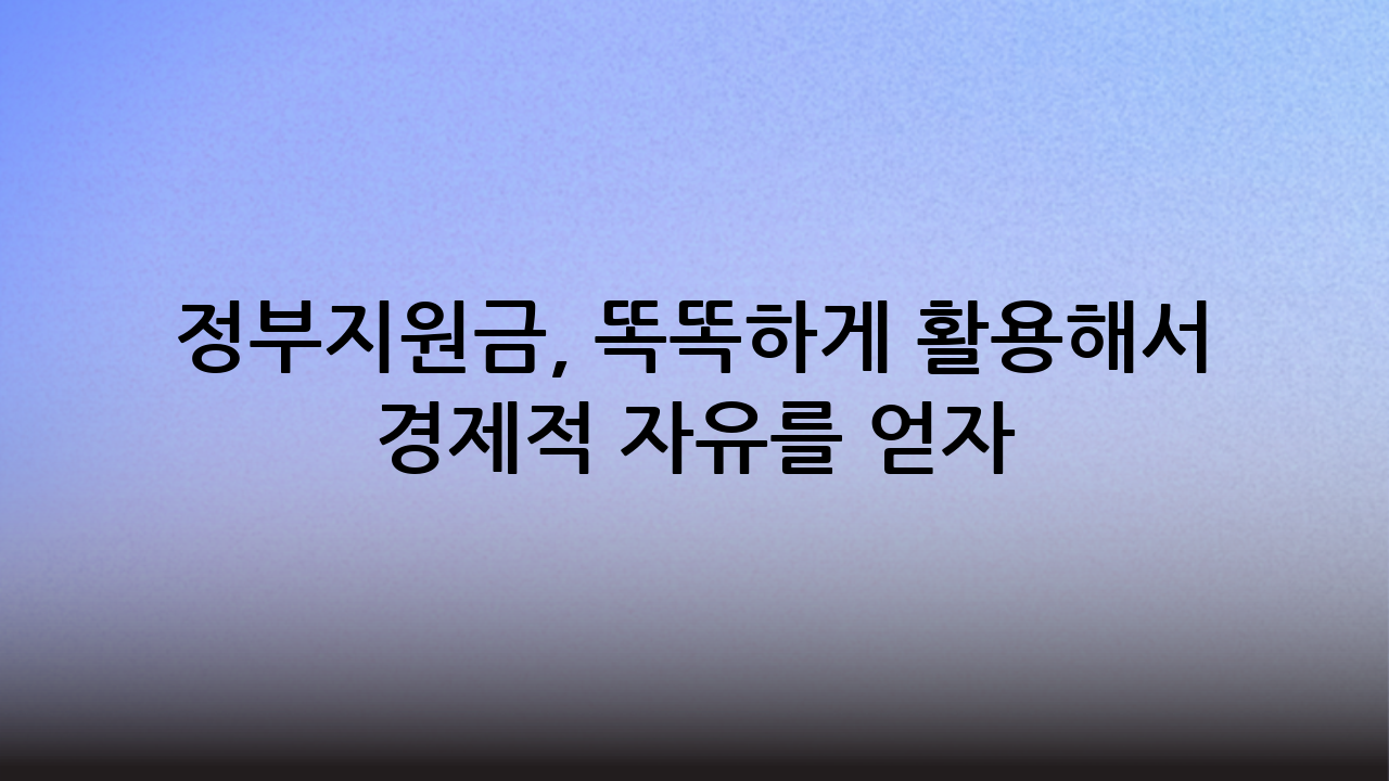 정부지원금, 똑똑하게 활용해서 경제적 자유를 얻자!