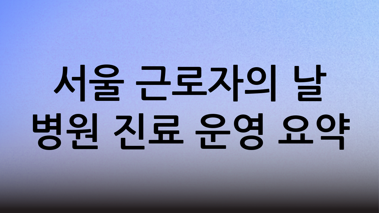 서울 근로자의 날 병원 진료 운영 요약