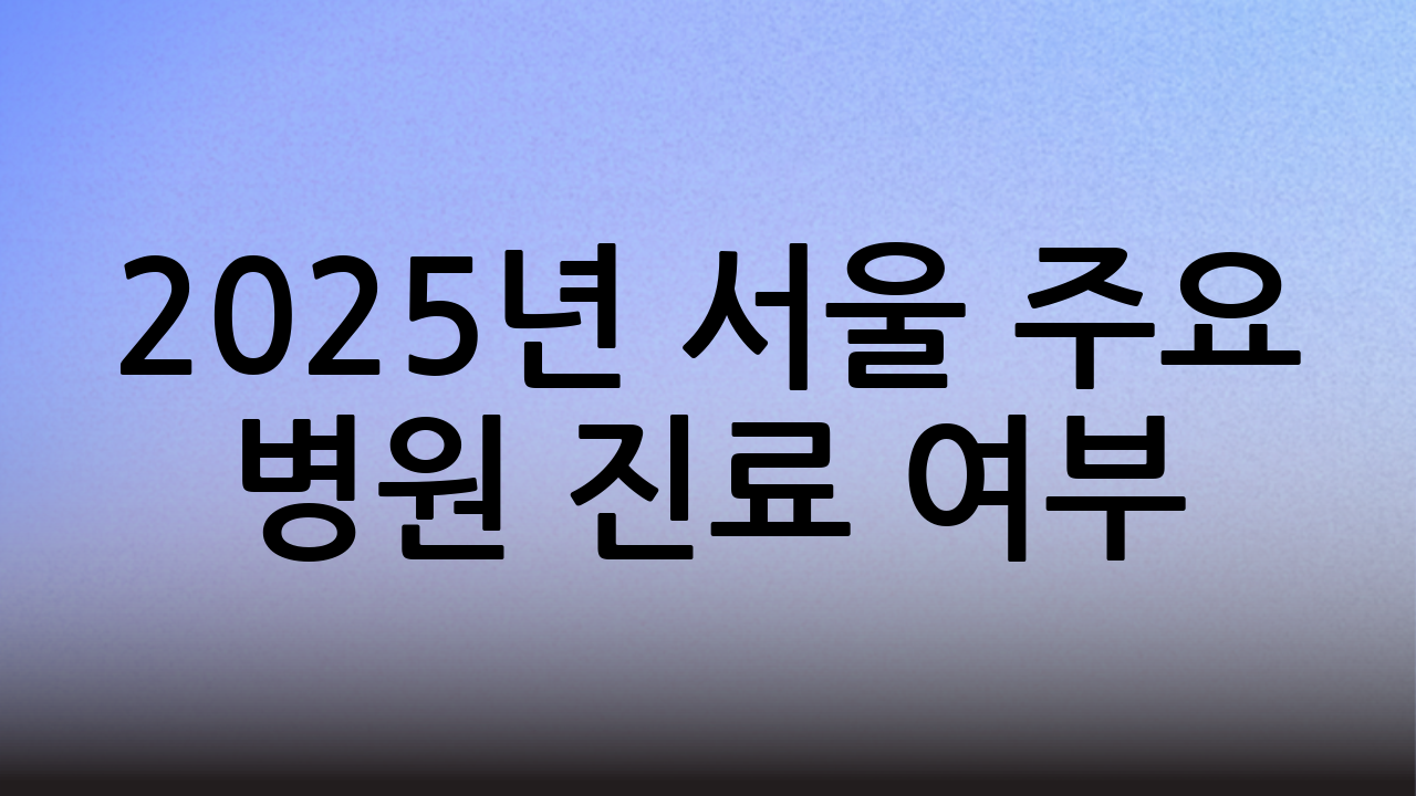 2025년 서울 주요 병원 진료 여부