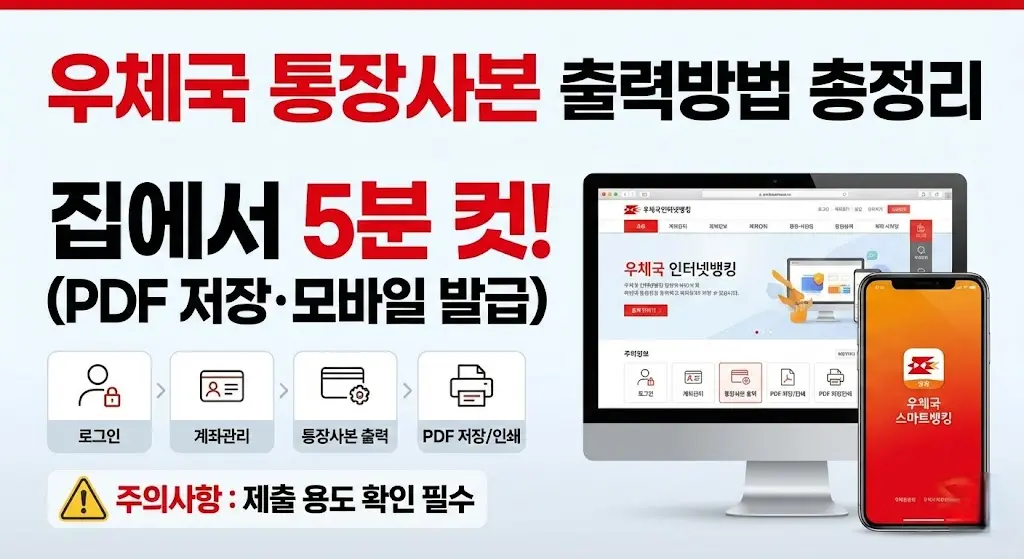 우체국 통장사본 인터넷 출력방법