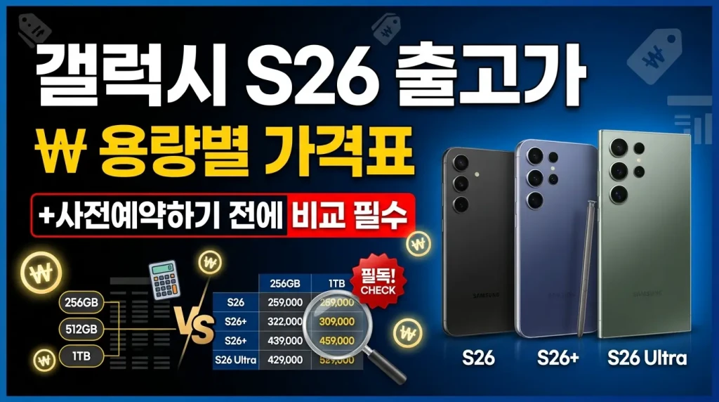 갤럭시 S26 출고가·용량별 가격표