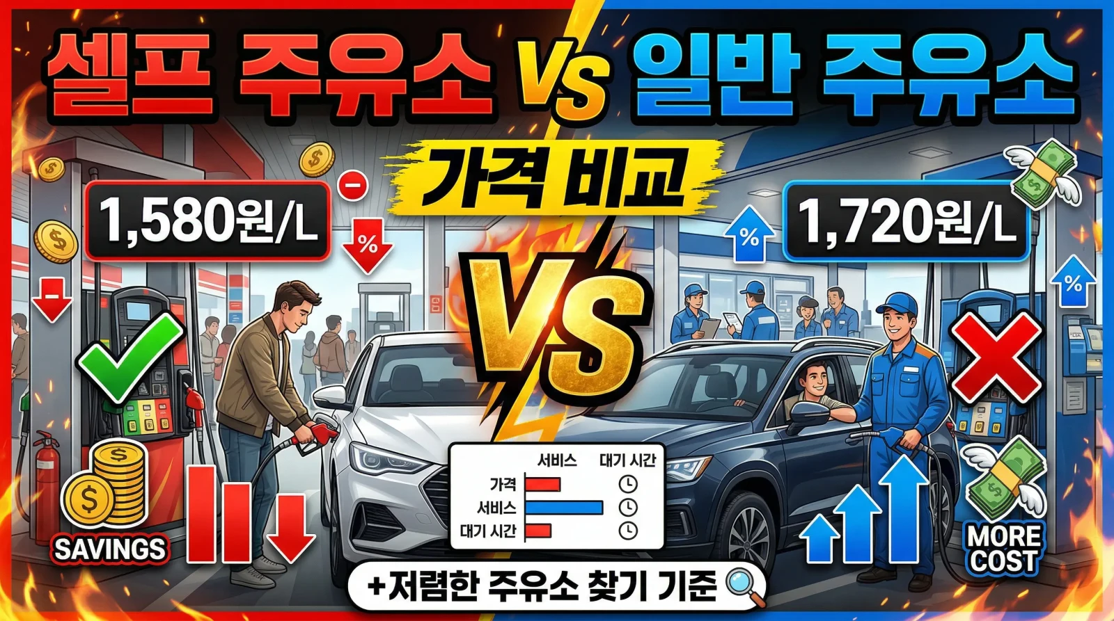 셀프 주유소 vs 일반 주유소 가격 비교