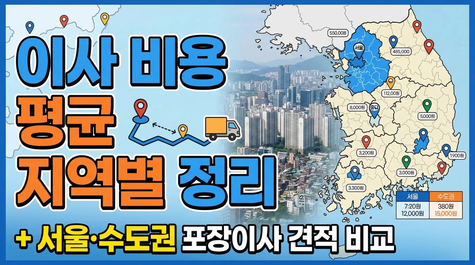 이사 비용 평균 지역별 정리