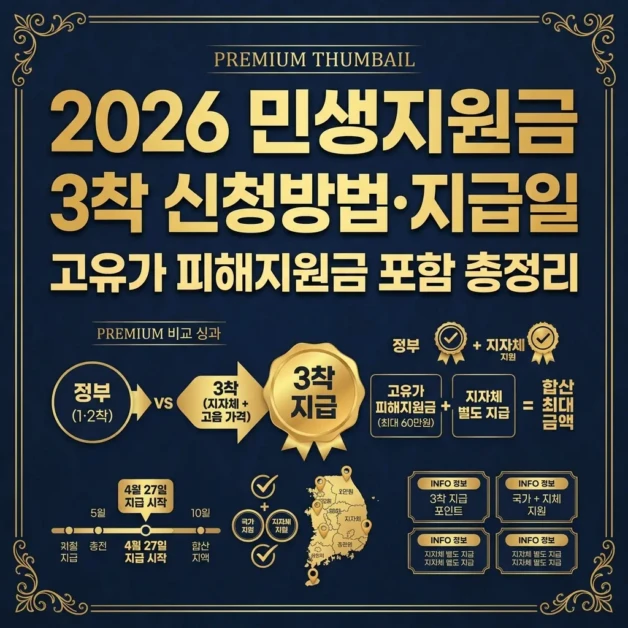 2026 민생지원금 3차 신청방법·지급일|고유가 피해지원금 포함 총정리 2 premium government benefits thumbnail with elegant 1775904953380