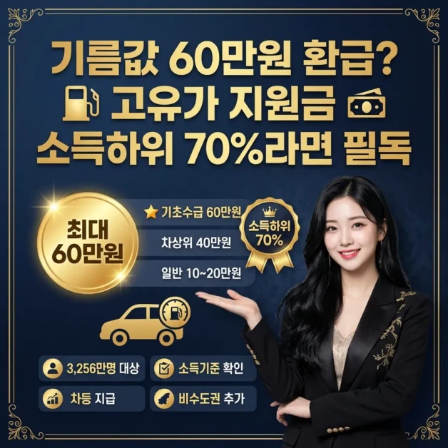 기름값 60만원 환급? 2026 고유가 지원금 소득하위 70% 조건 및 신청 총정리 2 premium social media thumbnail with elegant baroqu 1776402021031 2