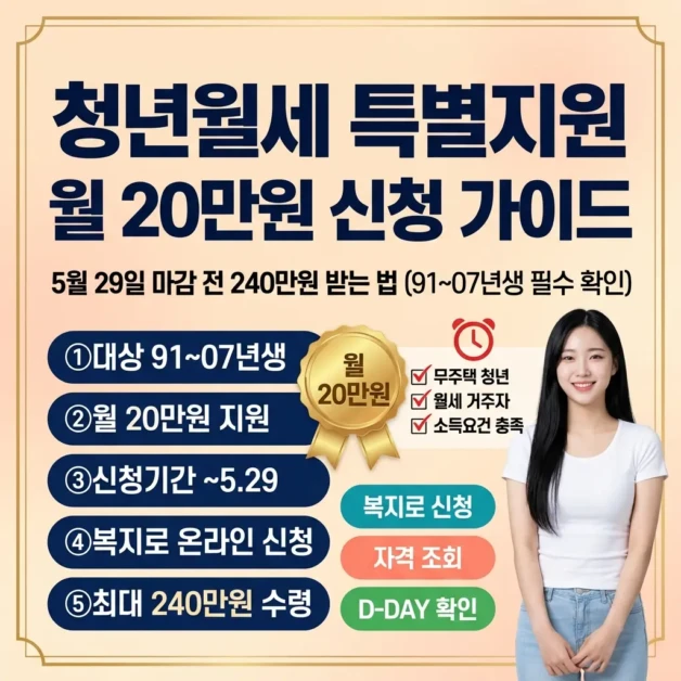청년월세 특별지원 월 20만원 신청 가이드 – 5월 29일 마감 전 240만원 받는 법 (91~07년생 필수 확인) 2 청년월세 특별지원