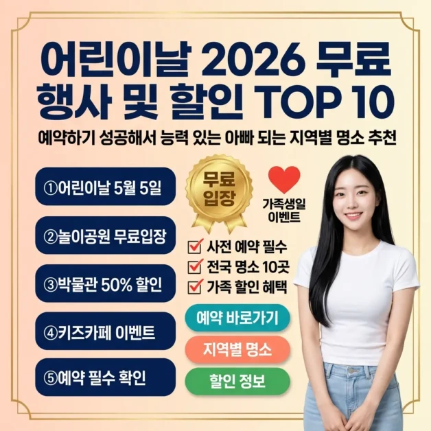 어린이날 2026 무료 행사 및 할인 TOP 10 – 예약하기 성공해서 능력 있는 아빠 되는 지역별 명소 추천 2 어린이날 2026 무료 행사