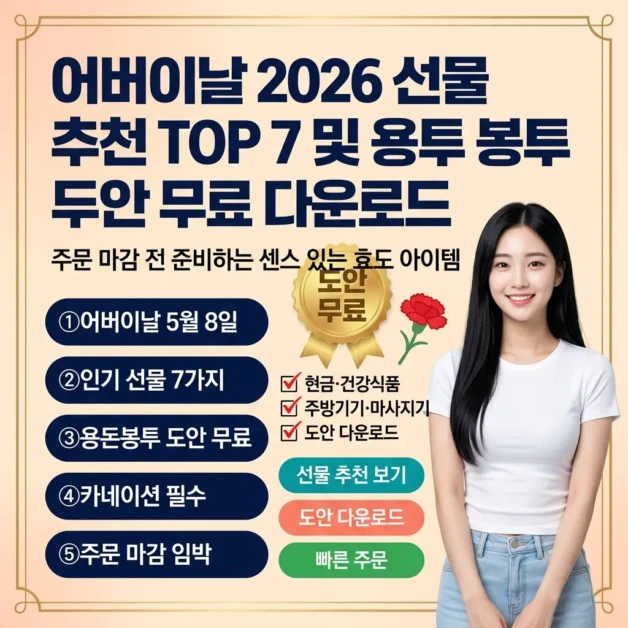 어버이날 2026 선물 추천 TOP 7 및 용돈 봉투 도안 무료 다운로드 – 주문 마감 전 준비하는 센스 있는 효도 아이템 2 어버이날 2026 선물 추천 TOP 7 및 용돈 봉투 도안 무료 다운로드 – 주문 마감 전 준비하는 센스 있는 효도 아이템