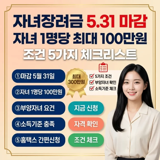 2026 자녀장려금 신청 5월 31일 마감, 자녀 1명당 최대 100만원 조건 5가지 체크리스트 2 자녀장려금 신청