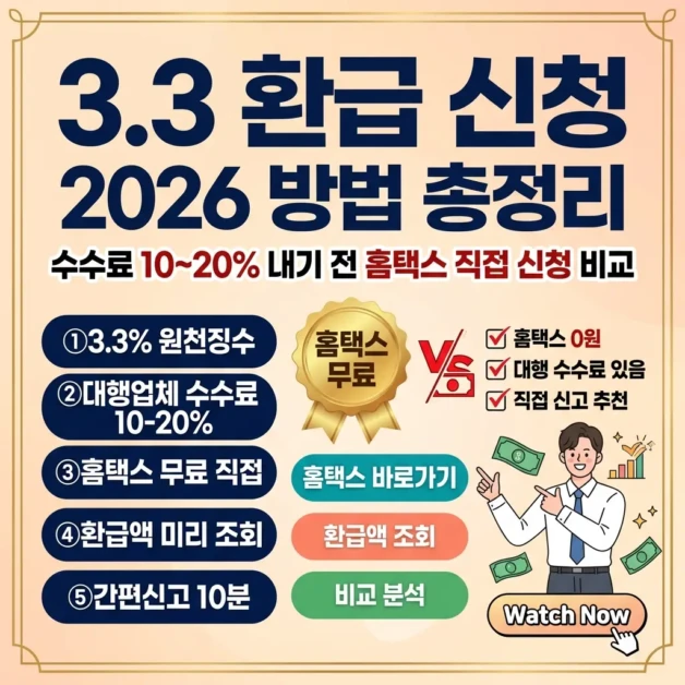 삼쩜삼 환급 신청 2026 방법 총정리, 수수료 10~20% 내기 전 홈택스 직접 신청 비교 2 삼쩜삼 환급 신청