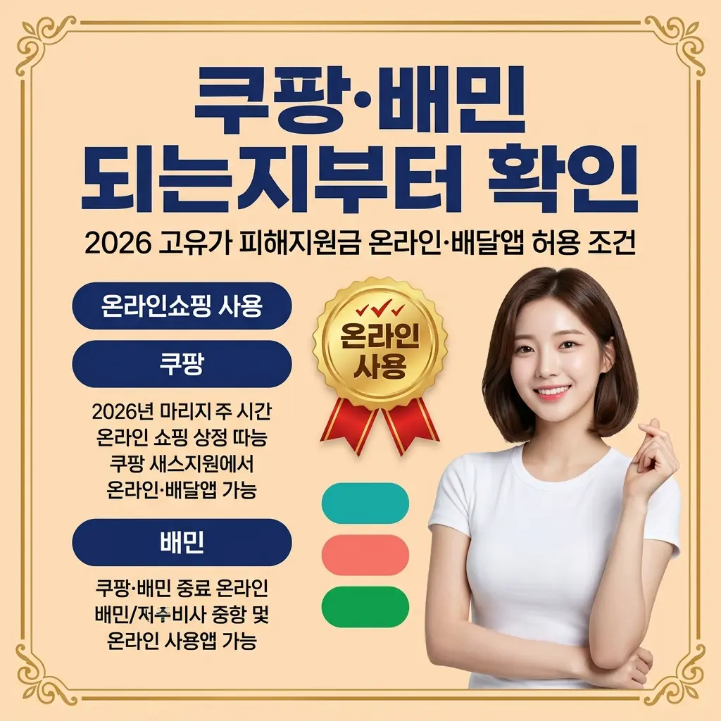 쿠팡·배민 되는지부터 확인 | 2026 고유가 피해지원금 온라인·배달앱 허용 조건