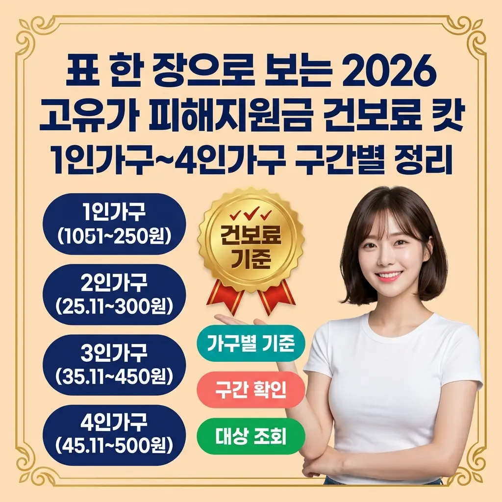 표 한 장으로 보는 2026 고유가 피해지원금 건보료 컷 | 1인가구~4인가구 구간별 정리