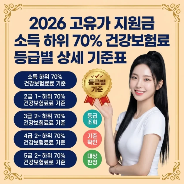 2026 고유가 지원금 소득 하위 70% 건강보험료 등급별 상세 기준표 2 고유가 지원금 소득 하위